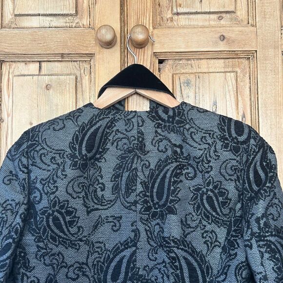 Linda Allard Ellen Tracy 0P Black Gray Open Front‎ Paisley Blazer - Picture 7 of 10